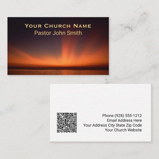Carte De Visite Code QR de l'église de l'océan au coucher du solei (Devant / Derrière)