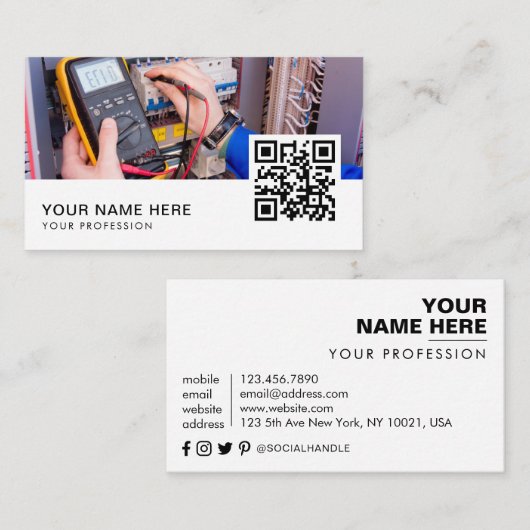 Carte De Visite Code QR de l'électricien (Devant / Derrière)