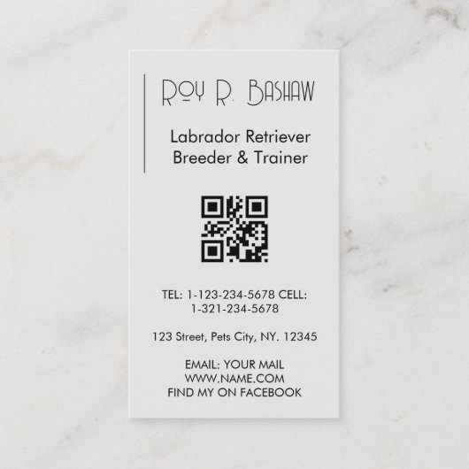 Carte De Visite Code QR de l'éleveur de chiens - Labrador Retrieve (Dos)