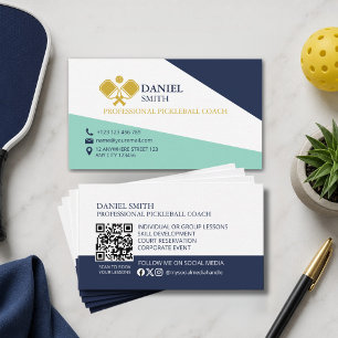 Carte De Visite Code QR de l'entraîneur de Pickleball Élégant Mode