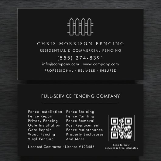 Carte De Visite Code QR de l'entrepreneur de clôture de clôture