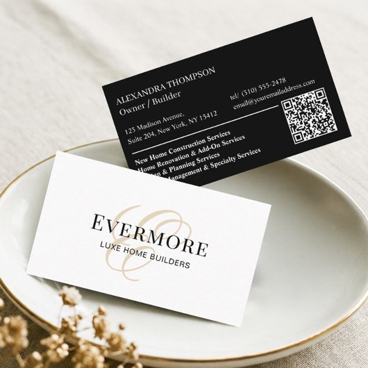 Carte De Visite Code QR de l'entrepreneur de luxe noir et blanc Mo