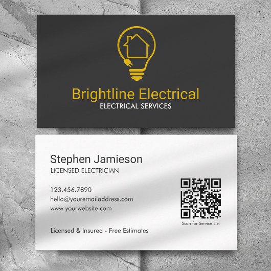 Carte De Visite Code QR de l'entrepreneur électrique moderne