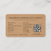 Carte De Visite Code QR de l'entrepreneur en construction bois (Dos)