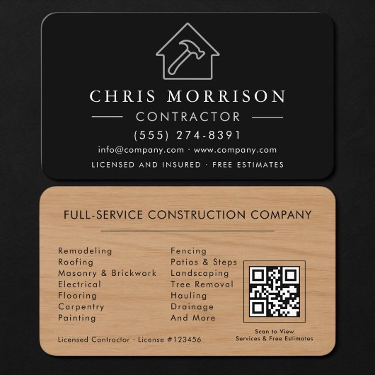 Carte De Visite Code QR de l'entrepreneur en construction bois