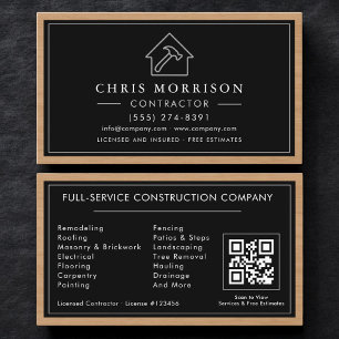 Carte De Visite Code QR de l'entrepreneur en construction en bois