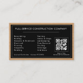 Carte De Visite Code QR de l'entrepreneur en construction en bois (Dos)