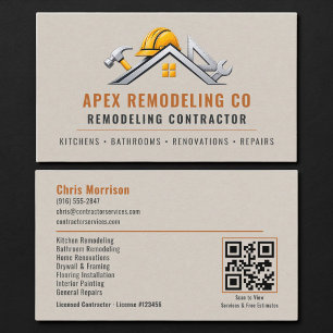 Carte De Visite Code QR de l'entrepreneur en rénovation de constru