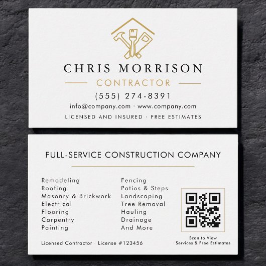 Carte De Visite Code QR de l'entrepreneur en réparations de maison