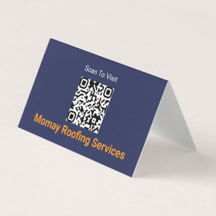 Carte De Visite Code QR de l'entrepreneur en toiture Bleu Or Blanc
