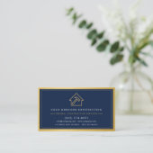 Carte De Visite Code QR de l'entrepreneur général bleu marine méta (Debout devant)