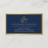 Carte De Visite Code QR de l'entrepreneur général bleu marine méta (Devant)