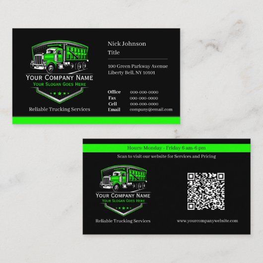 Carte De Visite Code QR de l'entreprise de camionnage professionne (Devant / Derrière)