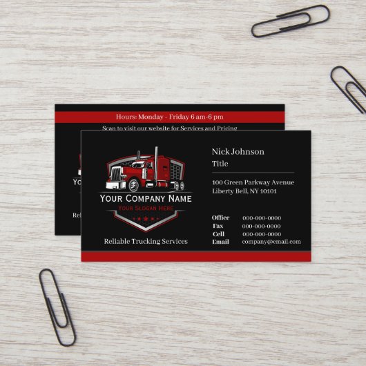 Carte De Visite Code QR de l'entreprise de camionnage professionne (Devant/Arrière en situation)