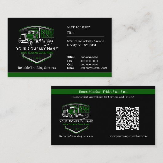 Carte De Visite Code QR de l'entreprise de camionnage professionne (Devant / Derrière)