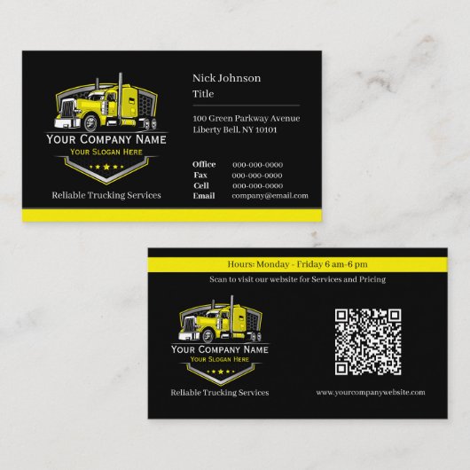 Carte De Visite Code QR de l'entreprise de camionnage professionne (Devant / Derrière)