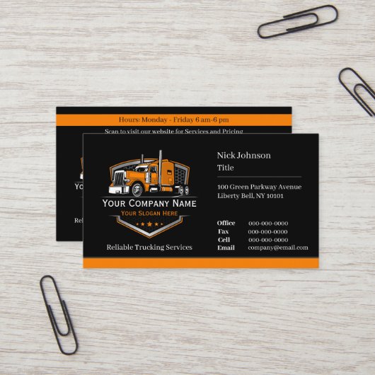 Carte De Visite Code QR de l'entreprise de camionnage professionne (Devant/Arrière en situation)