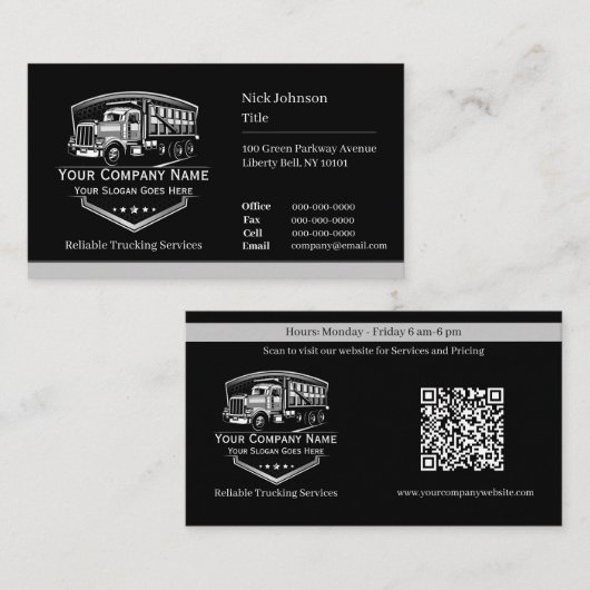 Carte De Visite Code QR de l'entreprise de camionnage professionne (Devant / Derrière)