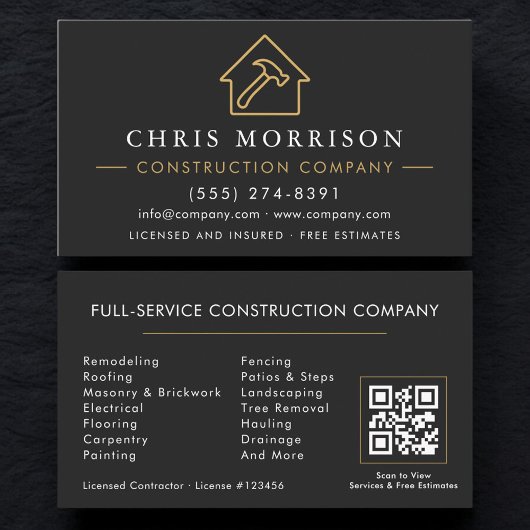Carte De Visite Code QR de l'entreprise de construction 