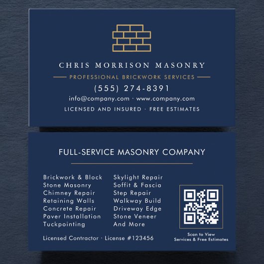 Carte De Visite Code QR de l'entreprise de maçonnerie de pierre