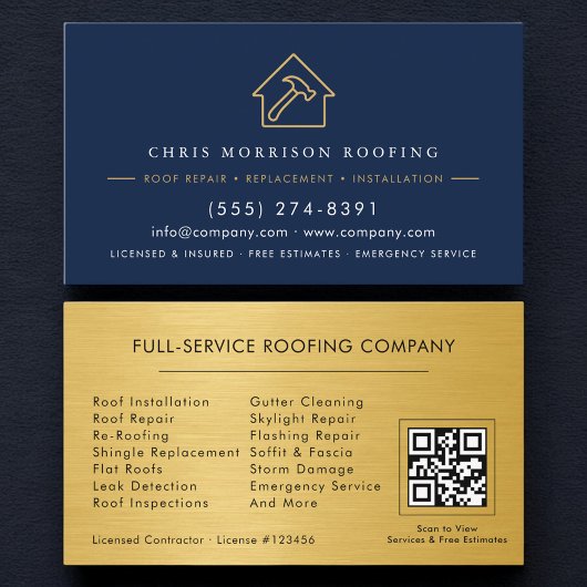 Carte De Visite Code QR de l'entreprise de toiture de luxe