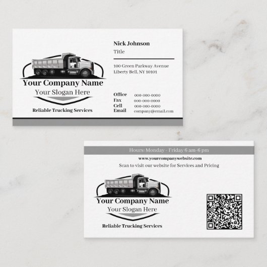 Carte De Visite Code QR de l'entreprise de transport professionnel (Devant / Derrière)