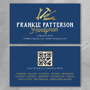 Carte De Visite Code QR de l'homme à tout faire Blue Gold pour la