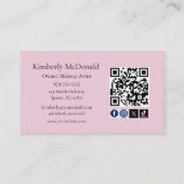 Carte De Visite Code QR de l'icône sociale de script rose ému Phot (Dos)