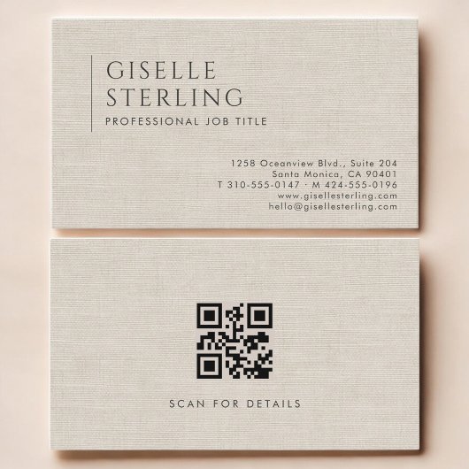 Carte De Visite Code QR de lin naturel de luxe