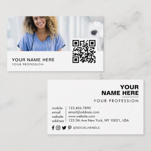 Carte De Visite Code QR de l'infirmière (Devant / Derrière)