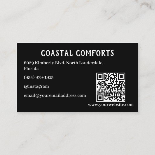 Carte De Visite Code QR de location de vacances Black moderne (Dos)
