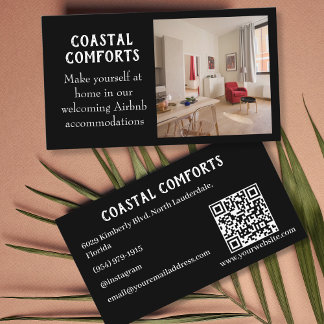 Carte De Visite Code QR de location de vacances Black moderne