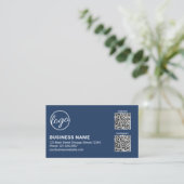 Carte De Visite Code QR de logo bleu marine professionnel moderne (Debout devant)