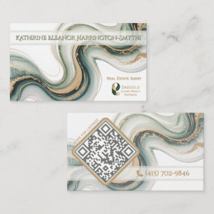 Carte De Visite Code QR de logo de courtier moderne en marbre doré