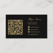 Carte De Visite Code QR de Logo de Initiales Noires Dorées Maquill (Dos)