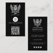 Carte De Visite Code QR de logo de salon de coiffure Modern Silver (Devant / Derrière)
