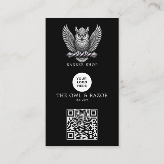 Carte De Visite Code QR de logo de salon de coiffure Modern Silver (Devant)