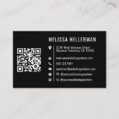 Carte De Visite Code QR de logo de société noir simple professionn (Dos)