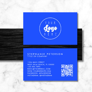 Carte De Visite Code QR de Logo de Société Personnalisé Bleu Élect