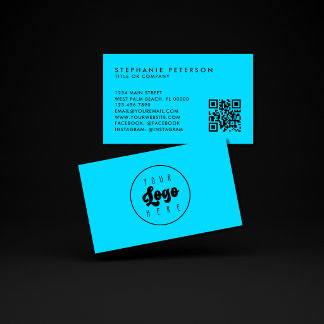 Carte De Visite Code QR de logo de société personnalisé bleu néon
