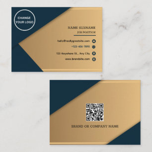 Carte De Visite Code QR de logo d'entreprise bleu et or minimalist