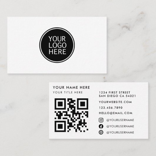 Carte De Visite Code QR de logo d'entreprise minimal moderne profe (Devant / Derrière)