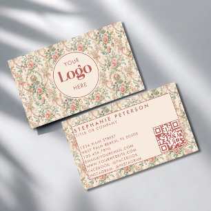 Carte De Visite Code QR de logo d'entreprise personnalisé floral v