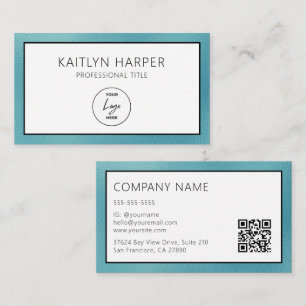 Carte De Visite Code QR de logo élégant à bords de feuille de thé