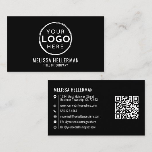 Carte De Visite Code QR de logo générique noir professionnel (Devant / Derrière)