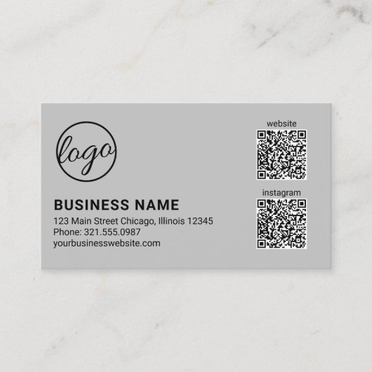 Carte De Visite Code QR de logo gris clair professionnel moderne (Devant)