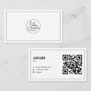Carte De Visite Code QR de logo minimaliste classique noir et blan