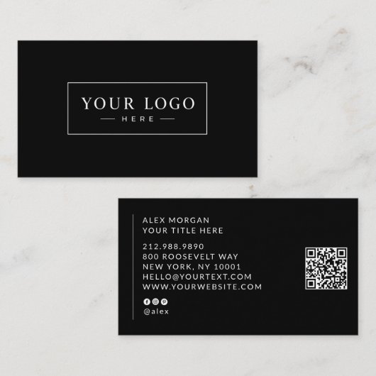 Carte De Visite Code QR de logo moderne professionnel noir (Devant / Derrière)
