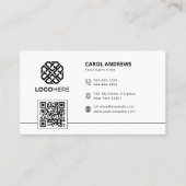 Carte De Visite Code QR de logo moderne simple blanc générique (Devant)
