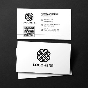 Carte De Visite Code QR de logo moderne simple blanc générique